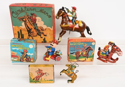4- JAPAN WINDUP COWBOY TOYS w/ BOXES