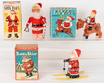 3- JAPAN TIN WINDUP SANTA CLAUS TOYS w/ BOXES