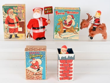 3- JAPAN TIN WINDUP SANTA CLAUS TOYS w/ BOXES