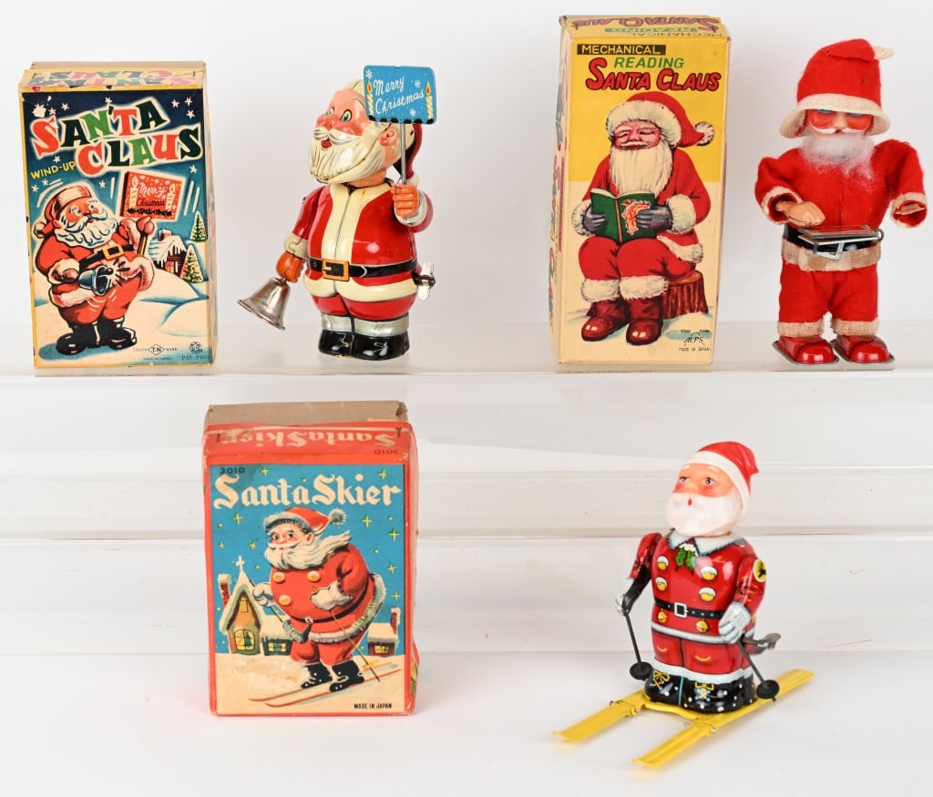 3- JAPAN TIN WINDUP SANTA CLAUS TOYS w/ BOXES (1 of 5)
