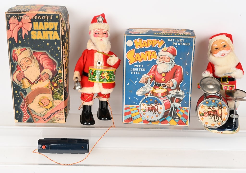 2- JAPAN BATTERY OP HAPPY SANTA DRUMMERS w / BOX (1 of 6)