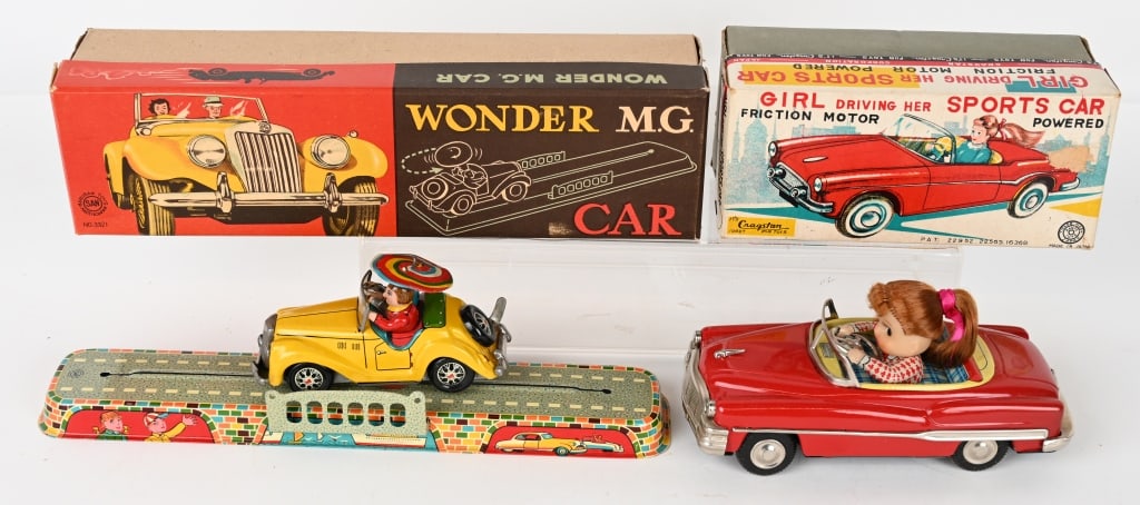 JAPAN TIN WONDER MG & GIRL SPORTS CAR w/ BOXES (1 of 11)