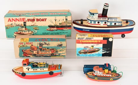 3- JAPAN TIN TUG BOATS w/ BOX