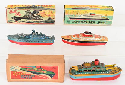 3- JAPAN TIN FRICTION SHIPS w/ BOX