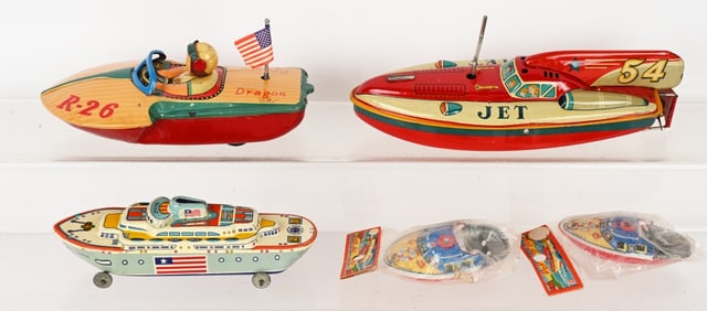 5- VINTAGE TIN TOY BOATS