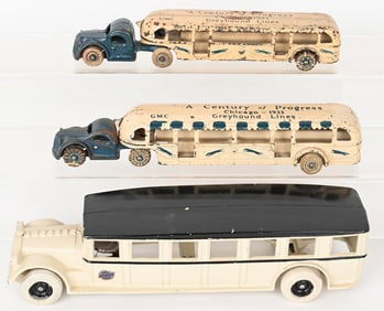 3- LARGE ARCADE CAST IRON BUSES