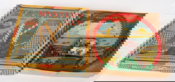 MAC 1920'S TIN MYSTERY GUN SHOOTING TOY w/ BOX