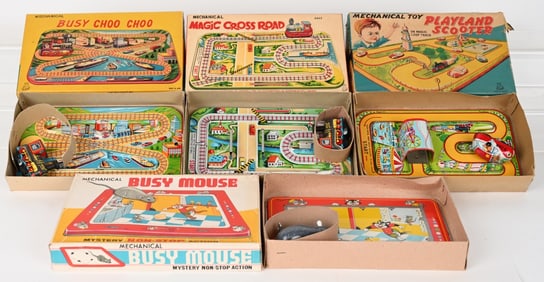 4- JAPAN WINDUP PLATFORM TOYS w/ BOXES