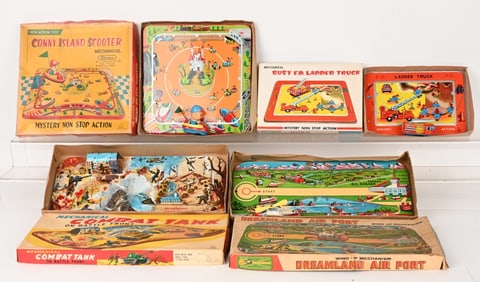 4- JAPAN WINDUP PLATFORM TOYS w/ BOXES