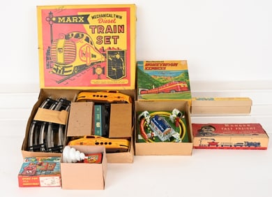 5- TIN TRAIN SETS w/ BOXES