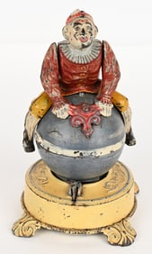 J&E STEVENS CLOWN ON GLOBE MECHANICAL BANK