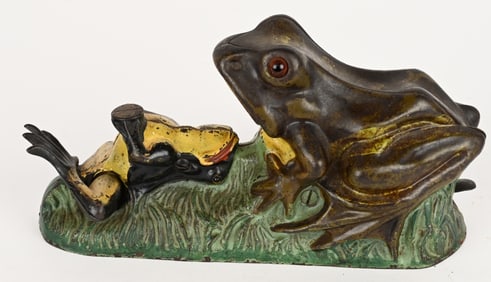 J&E STEVENS TWO FROGS MECHANICAL BANK