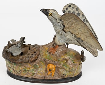 J&E STEVENS EAGLE & EAGLETS MECHANICAL BANK