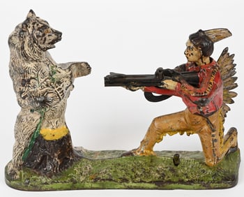 J&E STEVENS INDIAN SHOOTING BEAR MECHANICAL BANK