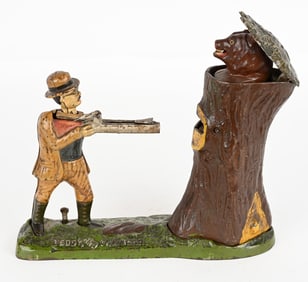 J&E STEVENS TEDDY AND THE BEAR MECHANICAL BANK