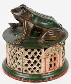 J&E STEVENS FROG ON LATTICE MECHANICAL BANK