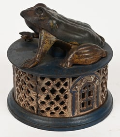 J&E STEVENS FROG ON LATTICE MECHANICAL BANK