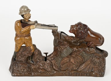 J&E TEDDY LION HUNTER MECHANICAL BANK