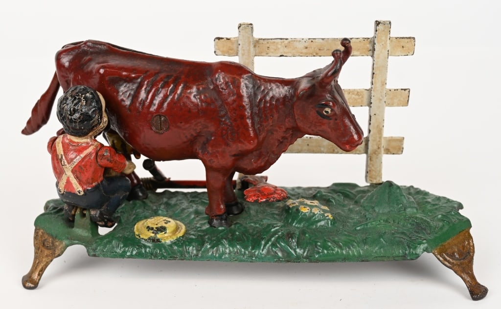 J&E STEVENS MILKING COW MECHANICAL BANK (1 of 5)