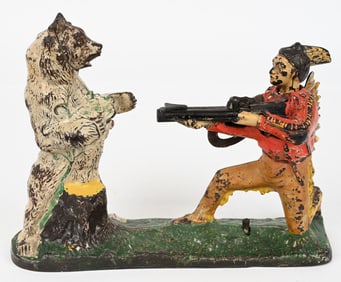 J&E STEVENS INDIAN SHOOTING BEAR MECHANICAL BANK
