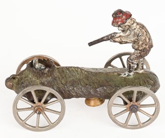 N. N. HILL CAST IRON RABBIT HUNTER BELL TOY