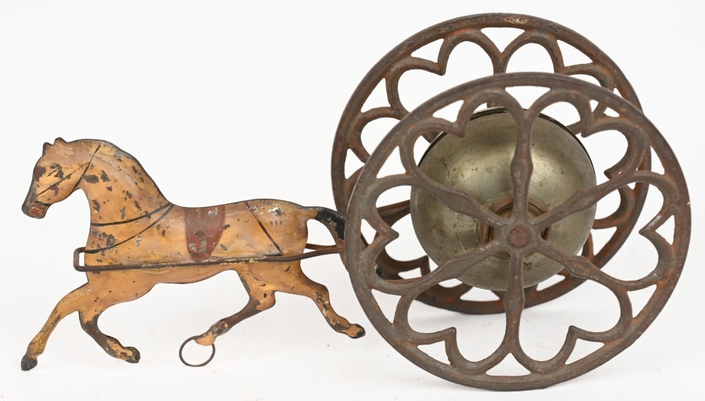 EARLY AMERICAN TIN & CAST IRON BELL TOY (1 of 2)