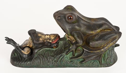 J&E STEVENS TWO FROGS MECHANICAL BANK