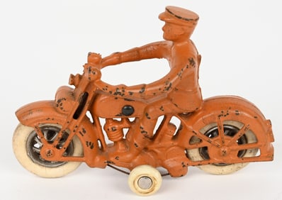 KILGORE CAST IRON MOTORCYCLE, ORANGE