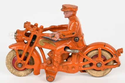 HUBLEY CAST IRON ELECTRIC LIGHT MOTORCYCLE ORANGE