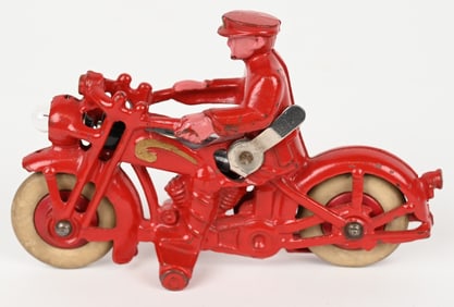 HUBLEY CAST IRON ELECTRIC LIGHT MOTORCYCLE, RED