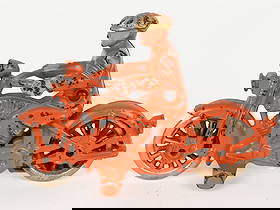 HUBLEY CIVILIAN HARLEY DAVIDSON MOTORCYCLE: Hubley cast iron Civilian Rider Harley Davidson Motorcycle. Very nice original paint. No breaks or repairs. 6" Excellent