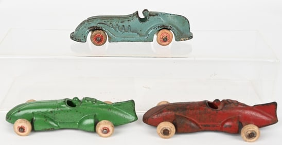 3- ARCADE CAST IRON RACE CARS