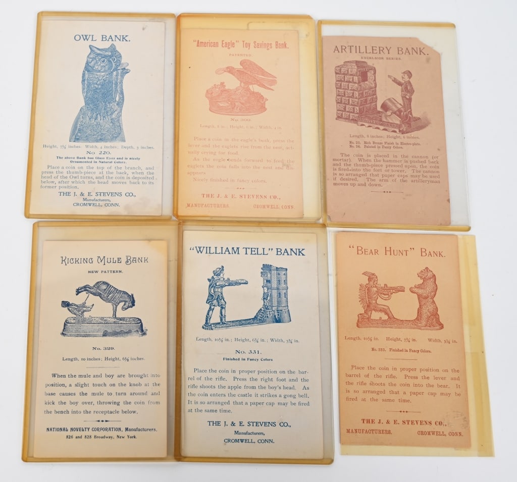 6- ORIGINAL MECHANICAL BANK TRADE CARDS (1 of 3)