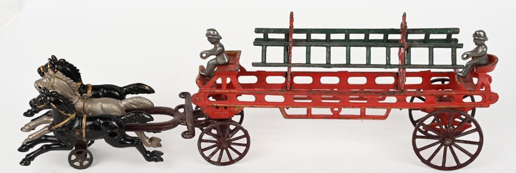 HUBLEY CAST IRON HORSE DRAWN FIRE LADDER WAGON (1 of 7)