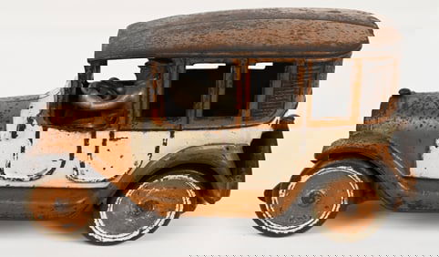 ARCADE CAST IRON BROWN AND WHITE TAXI CAB