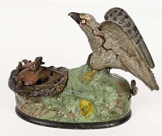 J&E STEVENS EAGLE & EAGLETS MECHANICAL BANK