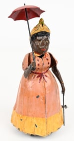 GERMAN M&K TIN WINDUP BLACK LADY w/ UMBRELLA