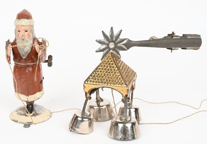 HAND PAINTED TIN WINDUP SANTA RINGING BELLS