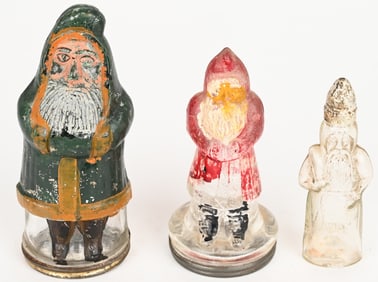 3- SANTA CLAUS GLASS CANDY CONTAINERS