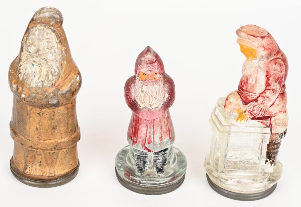 3- SANTA CLAUS GLASS CANDY CONTAINERS (1 of 5)