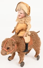 BISQUE PUNCH RIDING MUSICAL MOHAIR BEAR