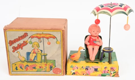 PRE-WAR JAPAN CELLULOID WINDUP BOARDWALK DELIGHT