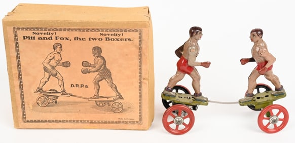 GERMAN TIN WINDUP PITT & FOX BOXERS w/ BOX