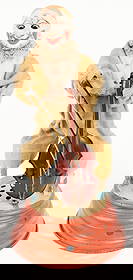 GERMAN CLOCKWORK CLOWN PLAYING CELLO: Wonderful German Clown Playing the Cello. Clown has very expressive bisque head with moving eyes. Standing on hand painted tin base. Windup works and clown moves and plays plink plunk music. A very ra