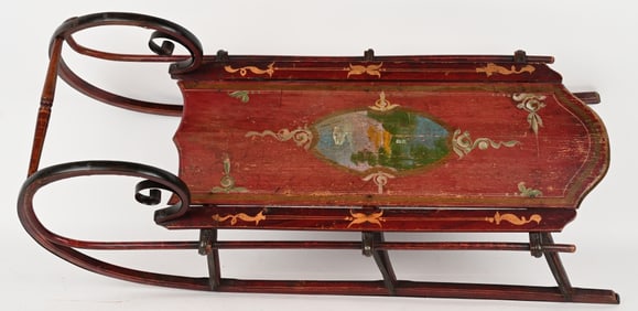 EARLY HAND PAINTED WOODEN SLED