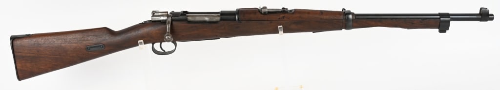 CHILENO MODELO 1895 MFG LOEWE BERLIN 1896: SERIAL NUMBER: B9445 BARREL: 22" CALIBER: 7 MM MANUFACTURED: 1896 Made in Germany Import stamped. Metal is blue finish steel with standard sights. Cleaning rod is missing and rifle has been REFINISHED