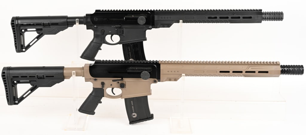 LOT OF 2 PANZER ARMS MAG12 SEMI AUTO SHOTGUNS 12GA: SERIAL NUMBERS: 108-H24YD-000749 / 108-H24YD-000346 BARRELS" 18 1/2" CALIBER: 12 GA 2 3/4" - 3" SHELLS. MANUFACTURED: 2020s 1-Black and 1- Flat Dark Earth Finished. Polymer framed shotguns with polyme