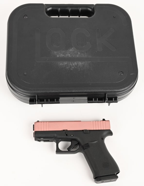 GLOCK 43X ROSE GOLD 9MM SUB COMPACT PISTOL: SERIAL NUMBER: AKMS899. BARREL: 3 1/4". CALIBER: 9X19. Chambered in 9 mm Luger the G43X Rail features a compact Slimline frame with a slim mounting rail as well as a 10-round magazine capacity making