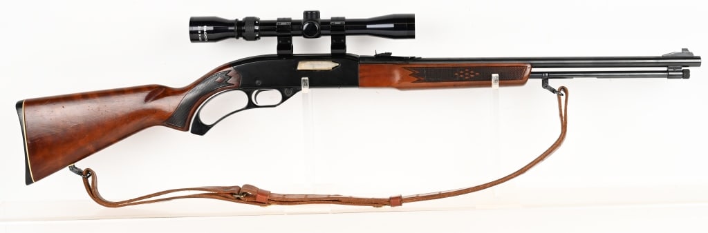 WINCHESTER MODEL 255 LEVER ACTION 22 WIN MAG RIFLE: SERIAL NUMBER: 789043. BARREL: 20". CALIBER: .22 WIN MAG. This rifle features a barrel lever action, tube-fed lever action rifle in .22 Winchester Magnum. It also features an adjustable rear sight, ch