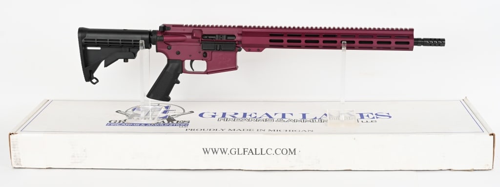 GREAT LAKES FIREARMS BLACK CHERRY GL-15 RIFLE: SERIAL NUMBER: 15A109992. BARREL: 16". CALIBER: .223. CHAMBER: WYLDE. The rifle features a direct impingement gas system, HBAR barrel profile, an A2 style synthetic pistol grip and an M4 style synthet
